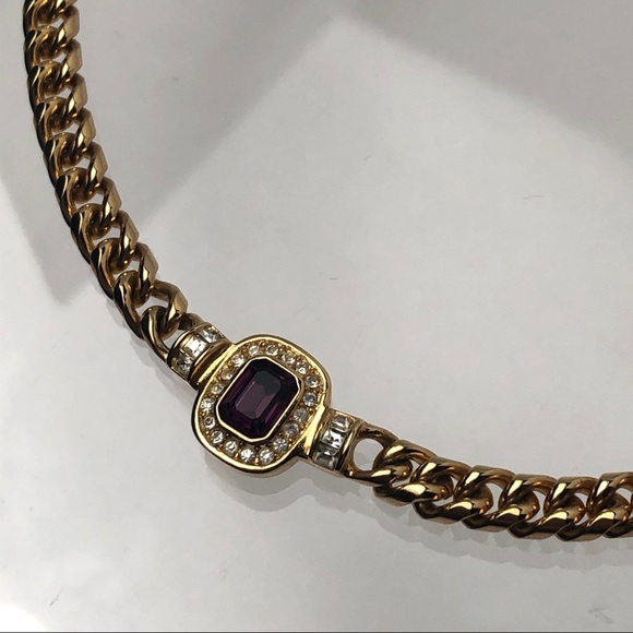VTG 80s CHRISTIAN DIOR AMETHYST CRYSTAL NECKLACE - Picture 7 of 16